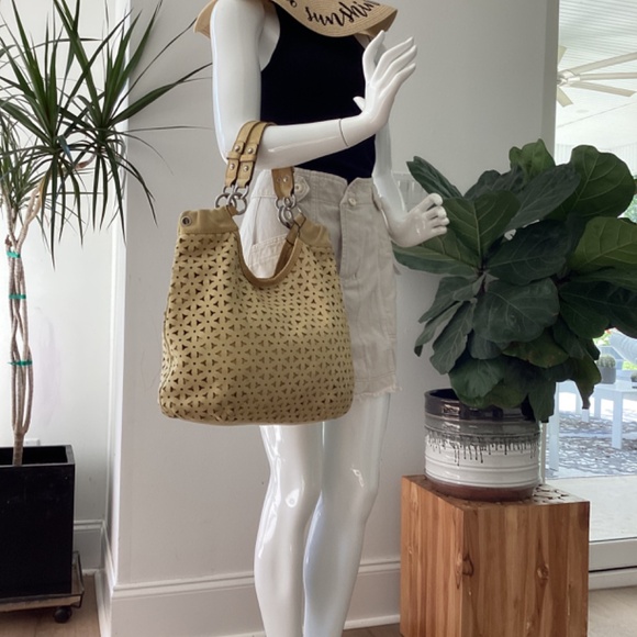 Fossil laser cut yellow leather handbag purse medium size - Picture 13 of 14